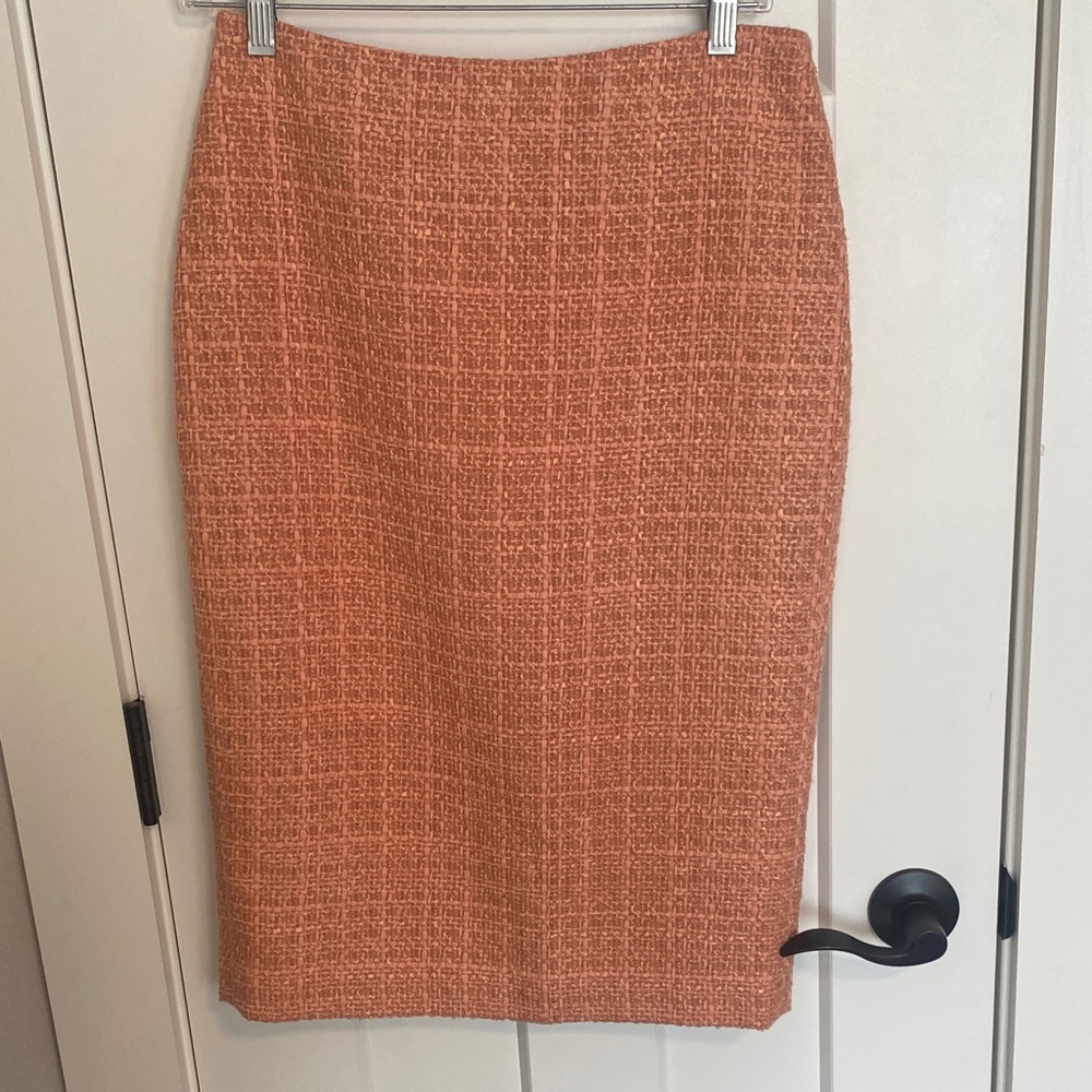 Donna Karan Textured Orange Pencil Skirt